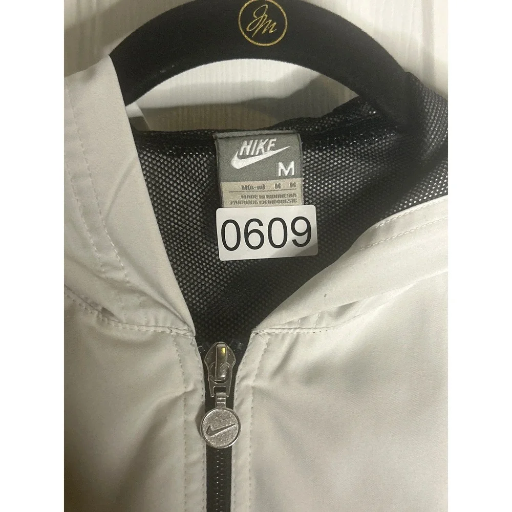 Nike Womens Hooded Windbreaker Jacket Black White Colorblock Full Zip Size M